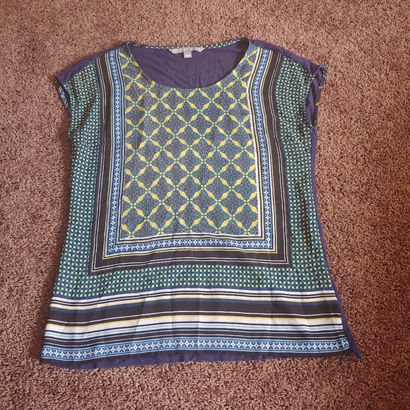 Valerie Stevens blue patterned short sleeve blouse - Picture 1 of 4